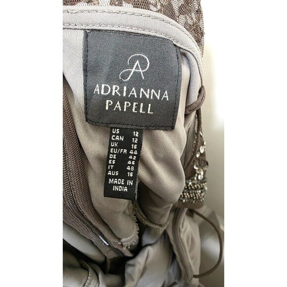 Adrianna Papell Beaded Short Sleeve Gown Size 12 Gray Elegant Formal Dress - Picture 6 of 6